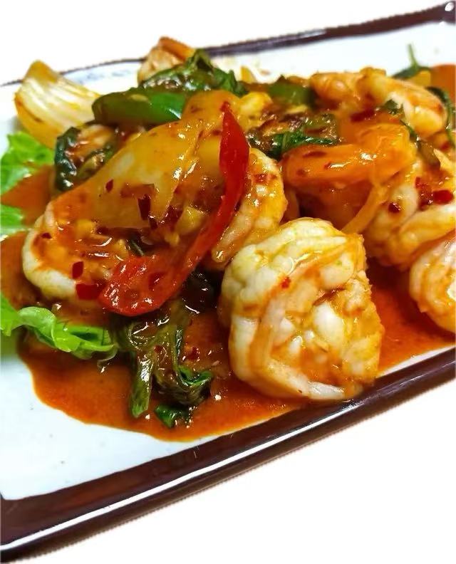 Crevettes basilic + riz
